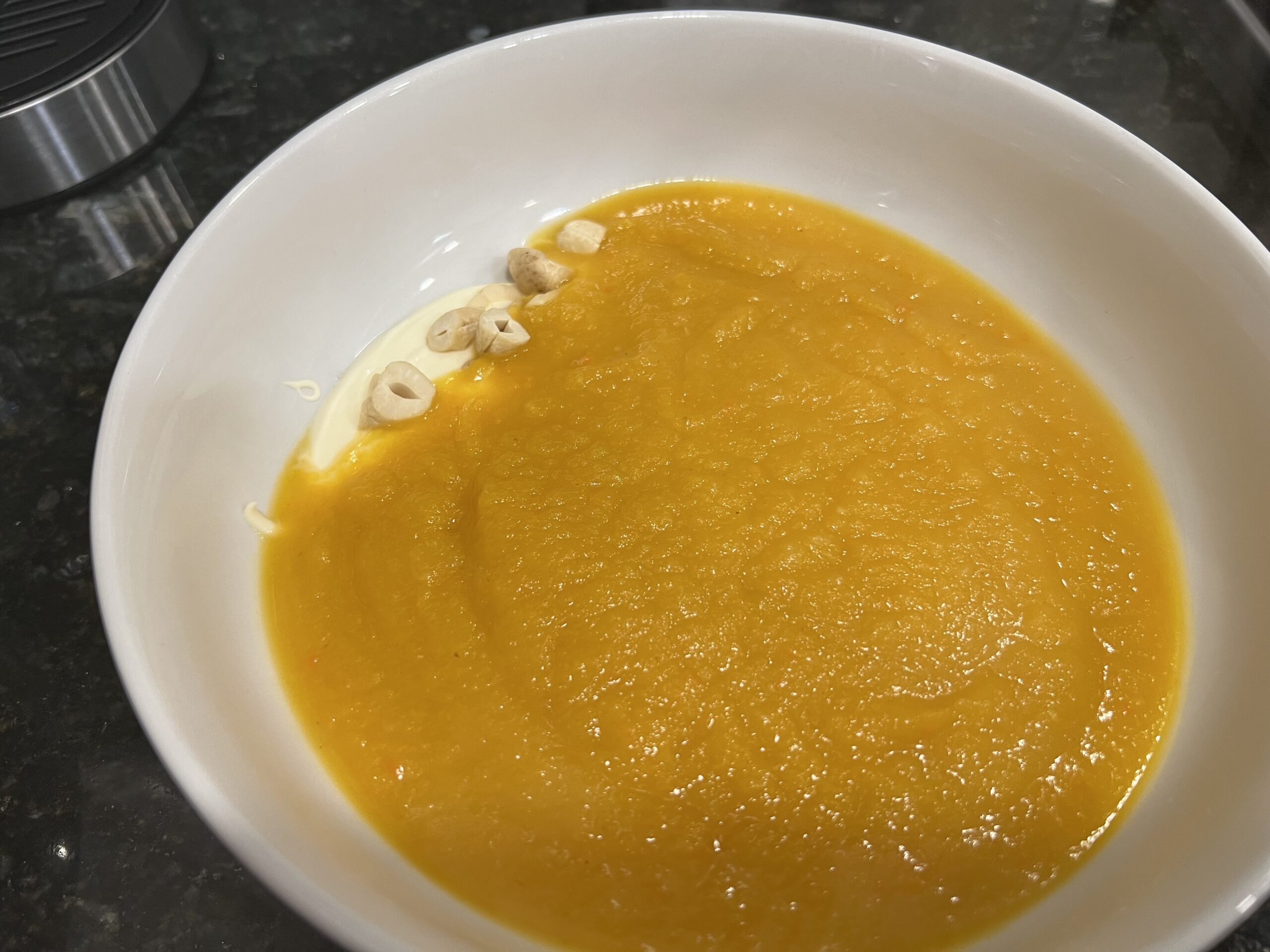 Butternut squash soup with Creme Fraiche & cashews